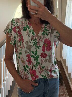 Tommy Hilfiger Floral V Neck Blouse Coquette